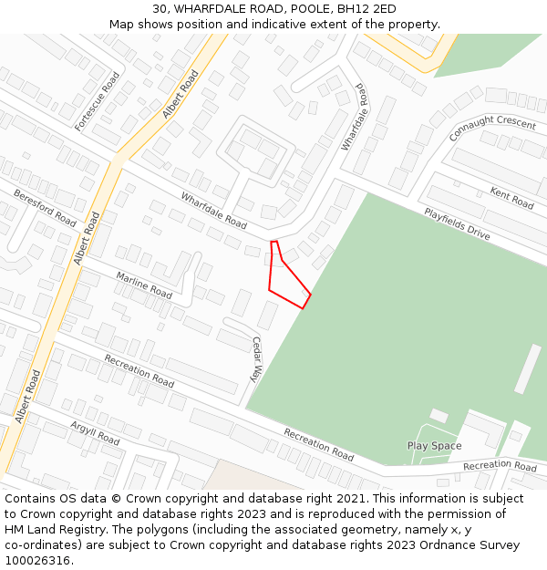 30, WHARFDALE ROAD, POOLE, BH12 2ED: Location map and indicative extent of plot