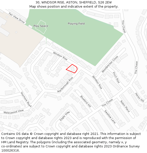 30, WINDSOR RISE, ASTON, SHEFFIELD, S26 2EW: Location map and indicative extent of plot