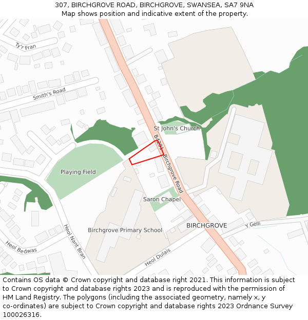 307, BIRCHGROVE ROAD, BIRCHGROVE, SWANSEA, SA7 9NA: Location map and indicative extent of plot