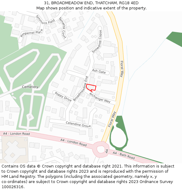 31, BROADMEADOW END, THATCHAM, RG18 4ED: Location map and indicative extent of plot