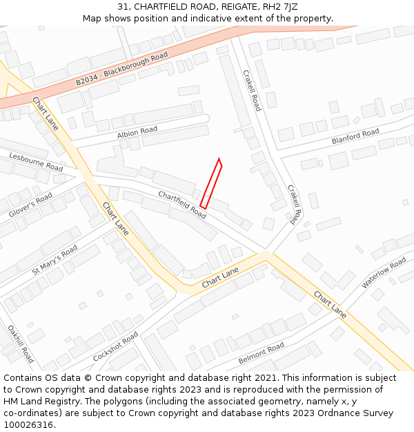 31, CHARTFIELD ROAD, REIGATE, RH2 7JZ: Location map and indicative extent of plot