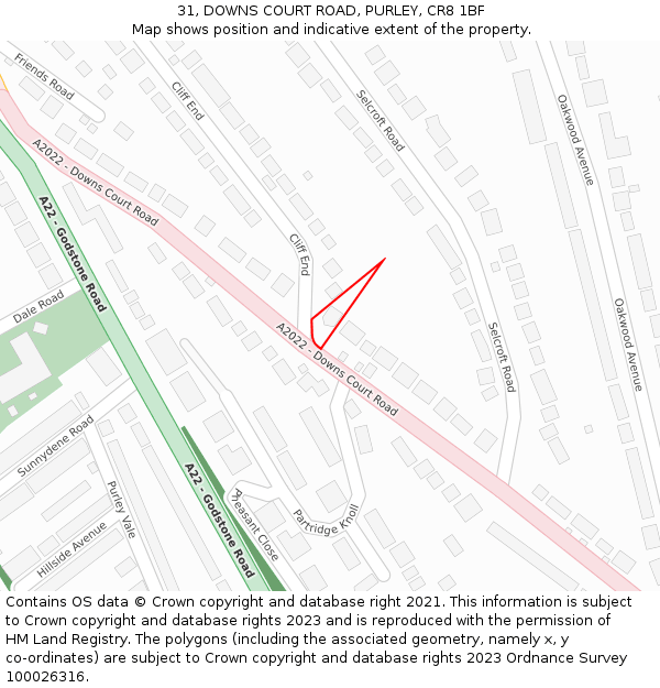 31, DOWNS COURT ROAD, PURLEY, CR8 1BF: Location map and indicative extent of plot