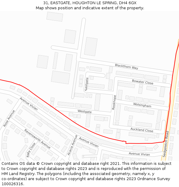 31, EASTGATE, HOUGHTON LE SPRING, DH4 6GX: Location map and indicative extent of plot