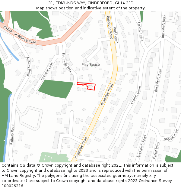 31, EDMUNDS WAY, CINDERFORD, GL14 3FD: Location map and indicative extent of plot