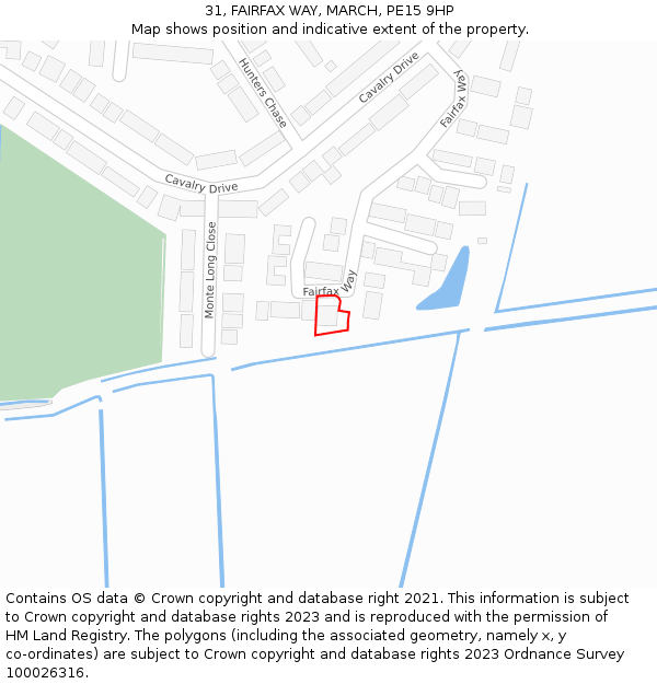 31, FAIRFAX WAY, MARCH, PE15 9HP: Location map and indicative extent of plot