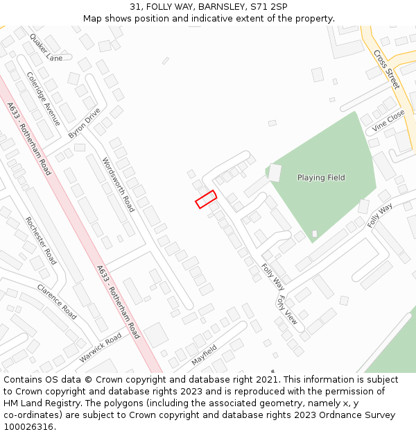 31, FOLLY WAY, BARNSLEY, S71 2SP: Location map and indicative extent of plot