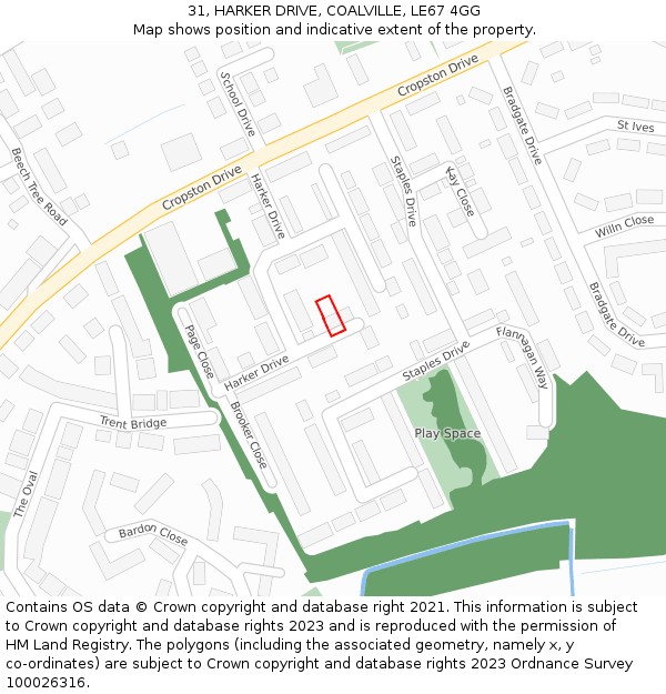 31, HARKER DRIVE, COALVILLE, LE67 4GG: Location map and indicative extent of plot