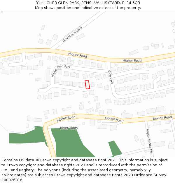 31, HIGHER GLEN PARK, PENSILVA, LISKEARD, PL14 5QR: Location map and indicative extent of plot