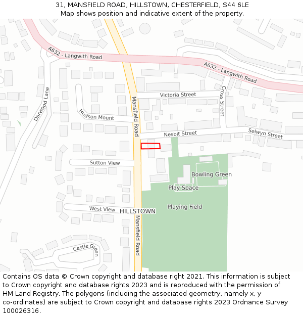 31, MANSFIELD ROAD, HILLSTOWN, CHESTERFIELD, S44 6LE: Location map and indicative extent of plot