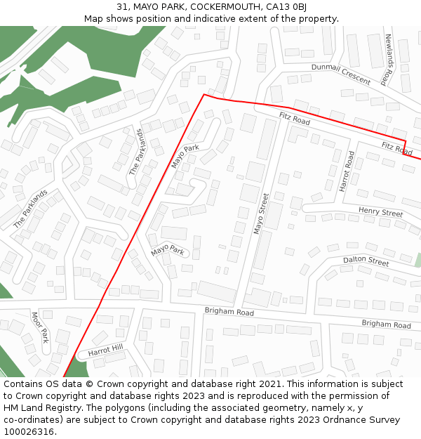 31, MAYO PARK, COCKERMOUTH, CA13 0BJ: Location map and indicative extent of plot