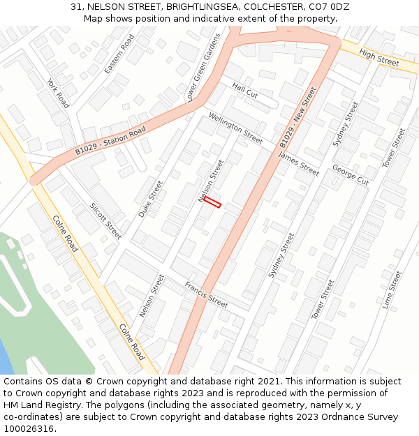 31, NELSON STREET, BRIGHTLINGSEA, COLCHESTER, CO7 0DZ: Location map and indicative extent of plot