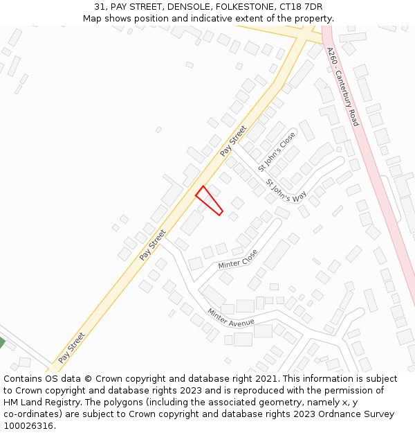 31, PAY STREET, DENSOLE, FOLKESTONE, CT18 7DR: Location map and indicative extent of plot