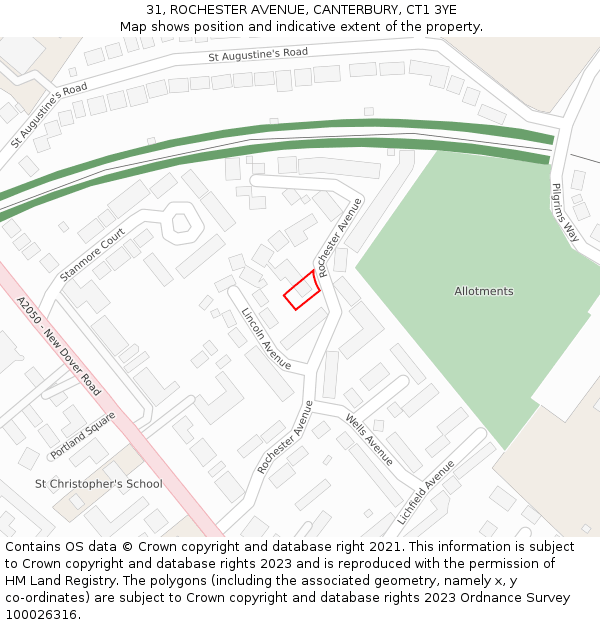 31, ROCHESTER AVENUE, CANTERBURY, CT1 3YE: Location map and indicative extent of plot