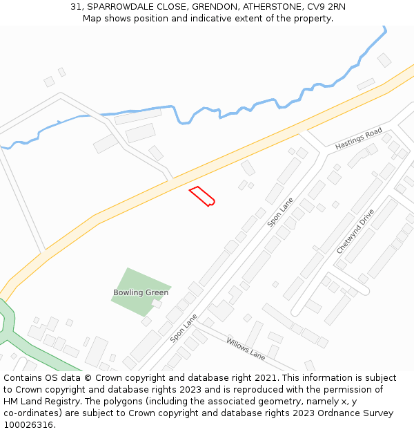 31, SPARROWDALE CLOSE, GRENDON, ATHERSTONE, CV9 2RN: Location map and indicative extent of plot