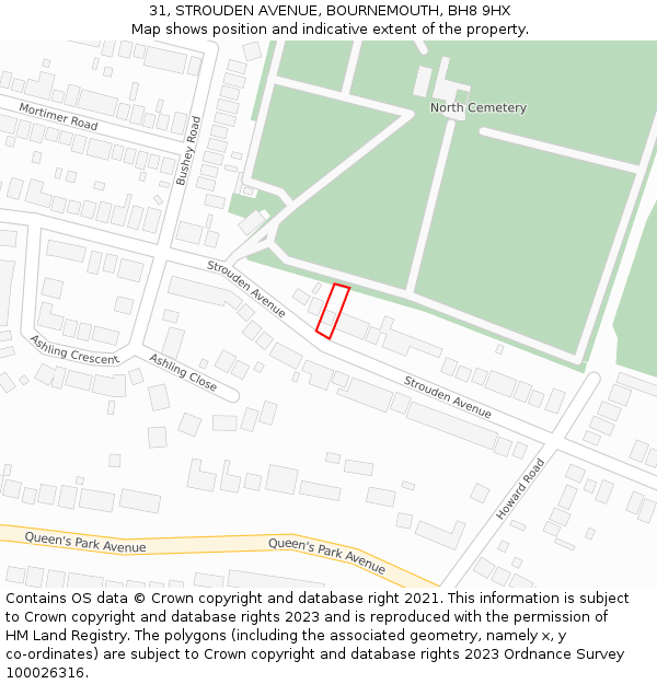 31, STROUDEN AVENUE, BOURNEMOUTH, BH8 9HX: Location map and indicative extent of plot