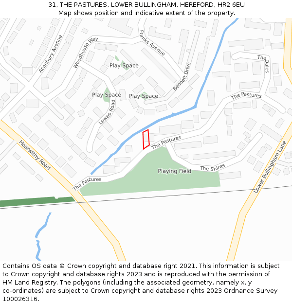 31, THE PASTURES, LOWER BULLINGHAM, HEREFORD, HR2 6EU: Location map and indicative extent of plot