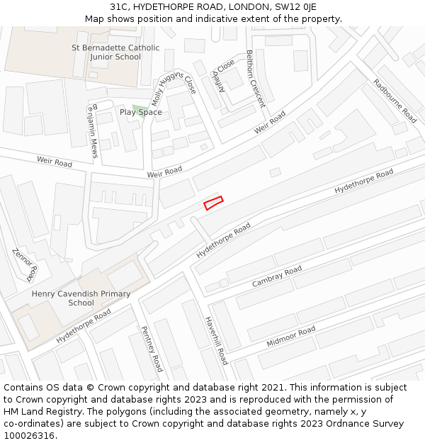 31C, HYDETHORPE ROAD, LONDON, SW12 0JE: Location map and indicative extent of plot