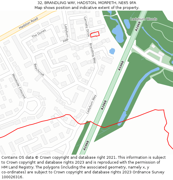 32, BRANDLING WAY, HADSTON, MORPETH, NE65 9FA: Location map and indicative extent of plot