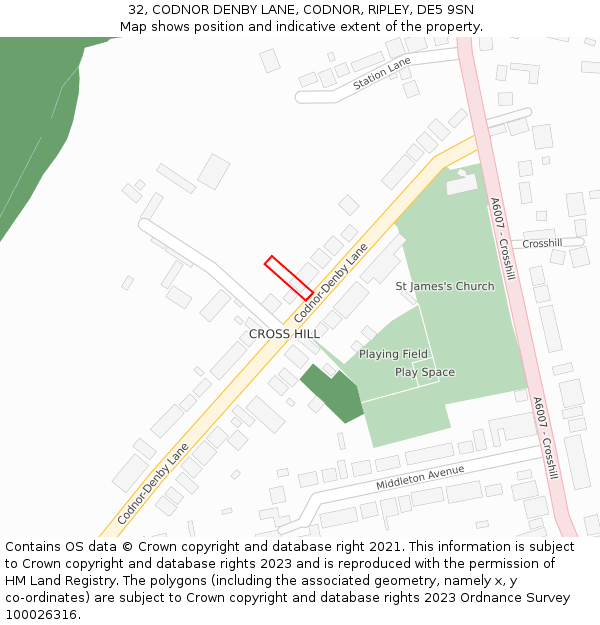 32, CODNOR DENBY LANE, CODNOR, RIPLEY, DE5 9SN: Location map and indicative extent of plot