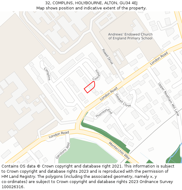 32, COMPLINS, HOLYBOURNE, ALTON, GU34 4EJ: Location map and indicative extent of plot