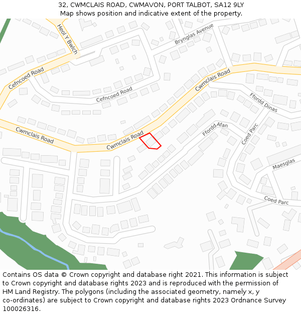 32, CWMCLAIS ROAD, CWMAVON, PORT TALBOT, SA12 9LY: Location map and indicative extent of plot