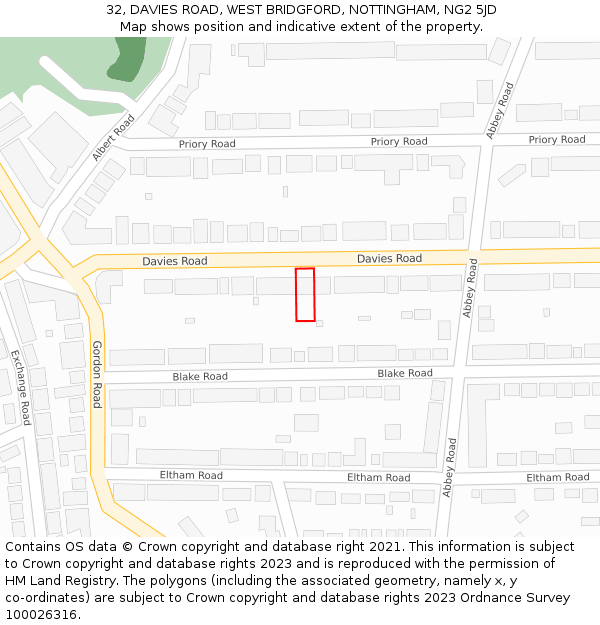 32, DAVIES ROAD, WEST BRIDGFORD, NOTTINGHAM, NG2 5JD: Location map and indicative extent of plot