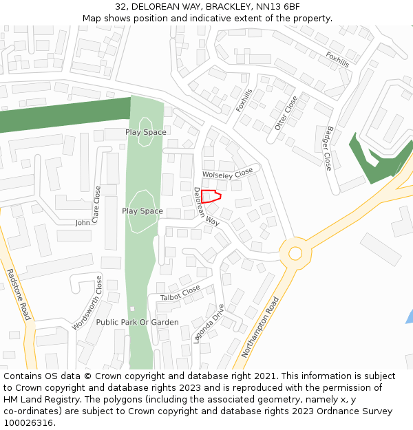 32, DELOREAN WAY, BRACKLEY, NN13 6BF: Location map and indicative extent of plot