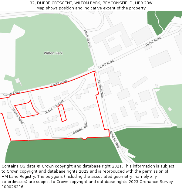 32, DUPRE CRESCENT, WILTON PARK, BEACONSFIELD, HP9 2RW: Location map and indicative extent of plot