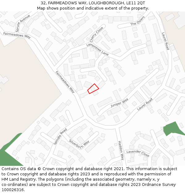 32, FAIRMEADOWS WAY, LOUGHBOROUGH, LE11 2QT: Location map and indicative extent of plot