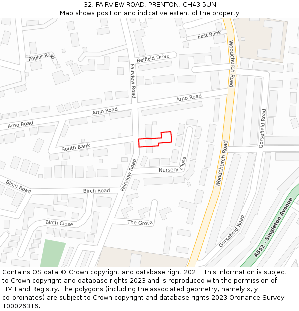 32, FAIRVIEW ROAD, PRENTON, CH43 5UN: Location map and indicative extent of plot