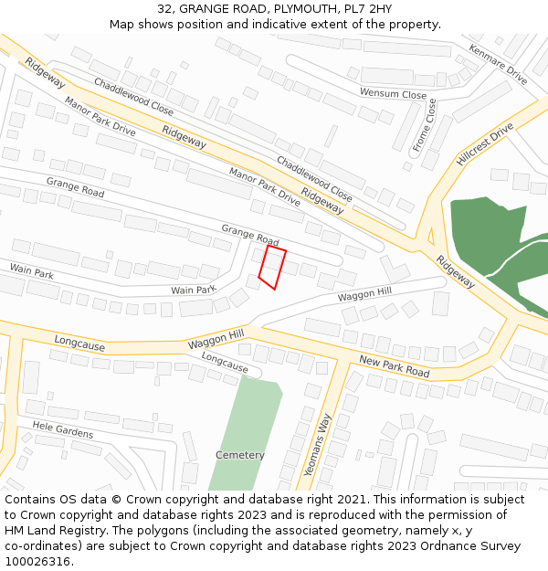 32, GRANGE ROAD, PLYMOUTH, PL7 2HY: Location map and indicative extent of plot