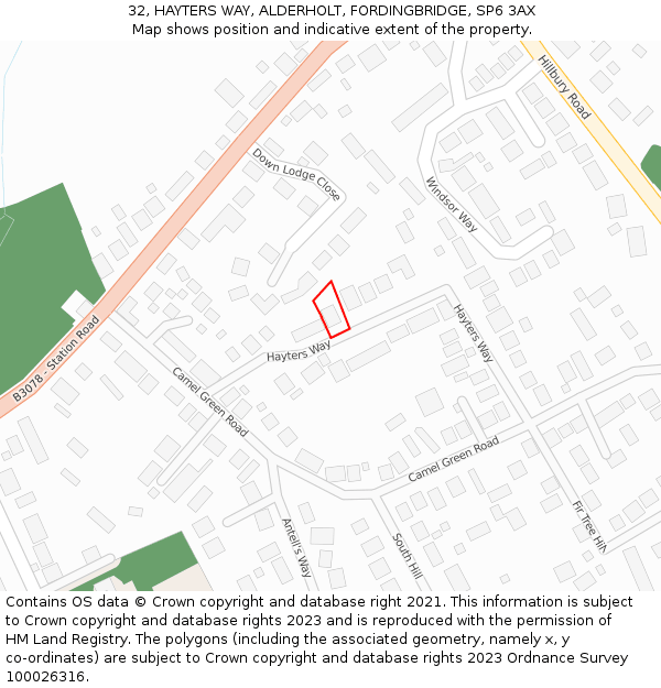 32, HAYTERS WAY, ALDERHOLT, FORDINGBRIDGE, SP6 3AX: Location map and indicative extent of plot