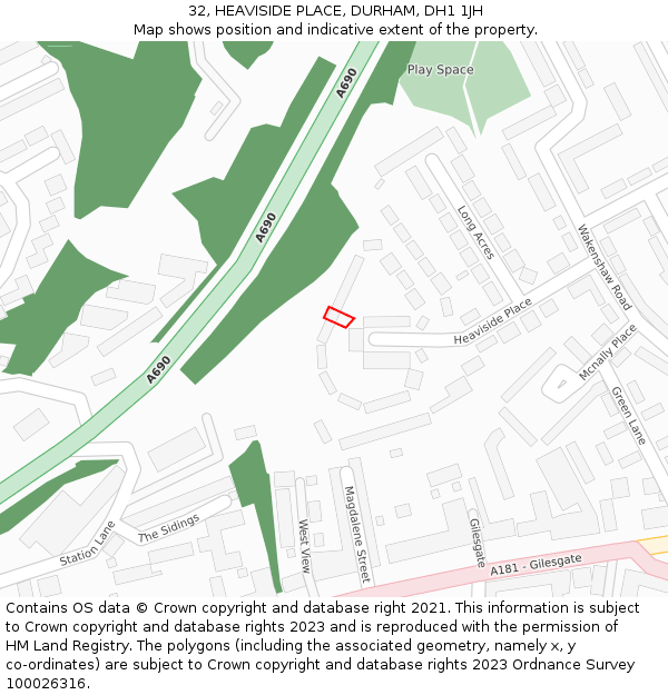 32, HEAVISIDE PLACE, DURHAM, DH1 1JH: Location map and indicative extent of plot