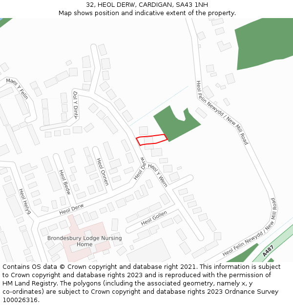 32, HEOL DERW, CARDIGAN, SA43 1NH: Location map and indicative extent of plot