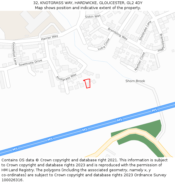 32, KNOTGRASS WAY, HARDWICKE, GLOUCESTER, GL2 4DY: Location map and indicative extent of plot