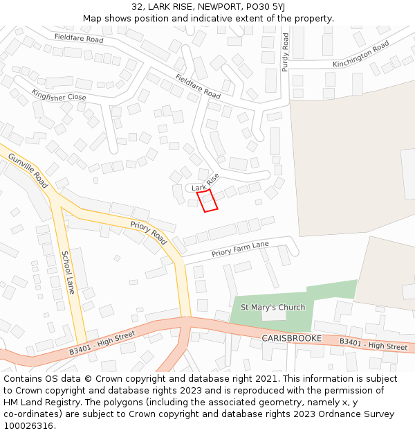 32, LARK RISE, NEWPORT, PO30 5YJ: Location map and indicative extent of plot