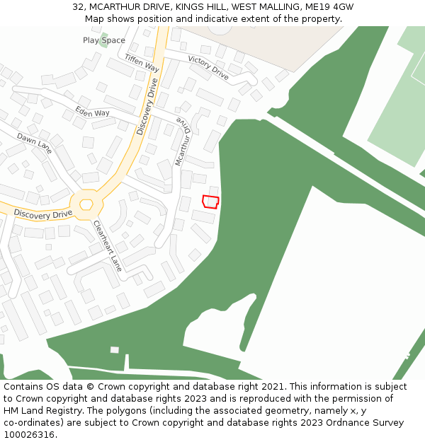 32, MCARTHUR DRIVE, KINGS HILL, WEST MALLING, ME19 4GW: Location map and indicative extent of plot