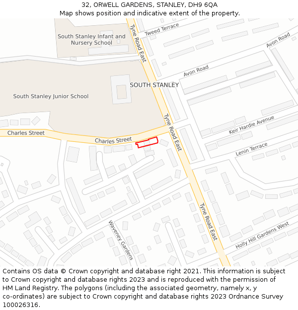 32, ORWELL GARDENS, STANLEY, DH9 6QA: Location map and indicative extent of plot