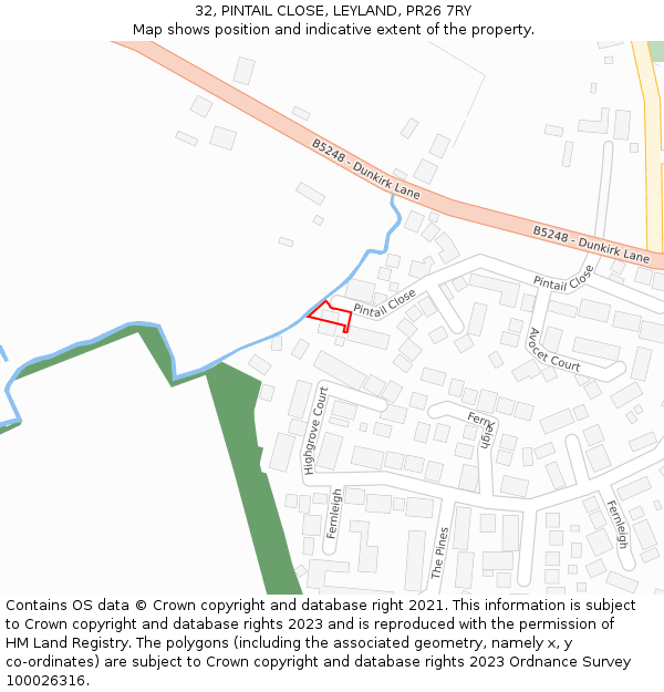 32, PINTAIL CLOSE, LEYLAND, PR26 7RY: Location map and indicative extent of plot