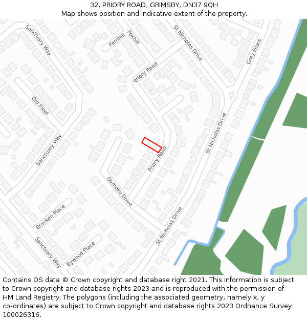 32, PRIORY ROAD, GRIMSBY, DN37 9QH: Location map and indicative extent of plot