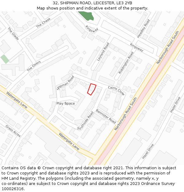 32, SHIPMAN ROAD, LEICESTER, LE3 2YB: Location map and indicative extent of plot