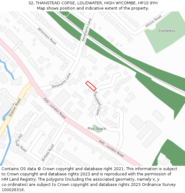 32, THANSTEAD COPSE, LOUDWATER, HIGH WYCOMBE, HP10 9YH: Location map and indicative extent of plot