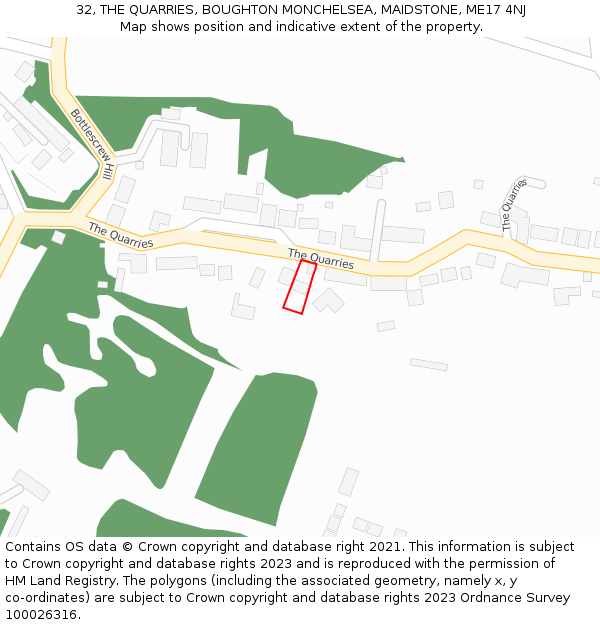 32, THE QUARRIES, BOUGHTON MONCHELSEA, MAIDSTONE, ME17 4NJ: Location map and indicative extent of plot