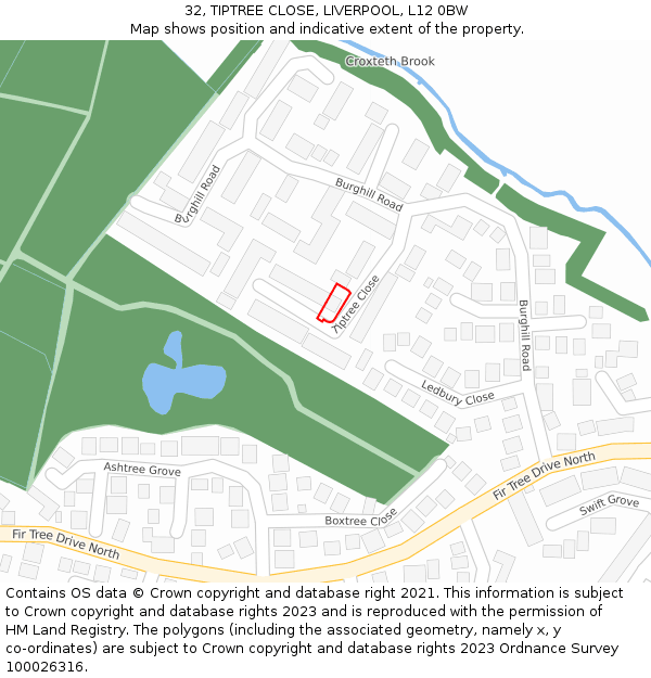 32, TIPTREE CLOSE, LIVERPOOL, L12 0BW: Location map and indicative extent of plot