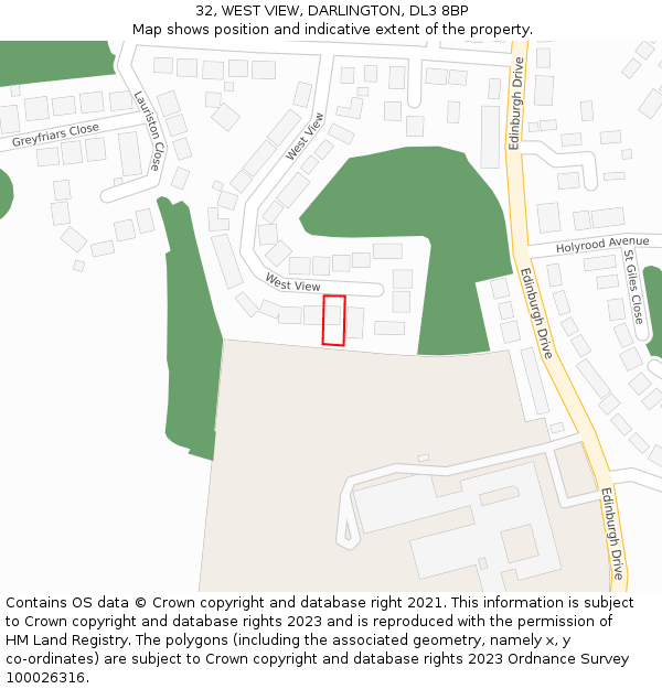 32, WEST VIEW, DARLINGTON, DL3 8BP: Location map and indicative extent of plot