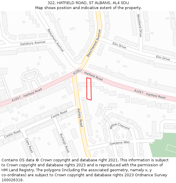 322, HATFIELD ROAD, ST ALBANS, AL4 0DU: Location map and indicative extent of plot