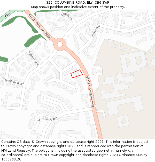 326, COLUMBINE ROAD, ELY, CB6 3WR: Location map and indicative extent of plot