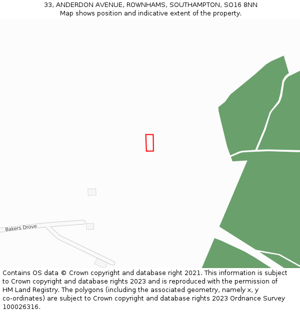 33, ANDERDON AVENUE, ROWNHAMS, SOUTHAMPTON, SO16 8NN: Location map and indicative extent of plot