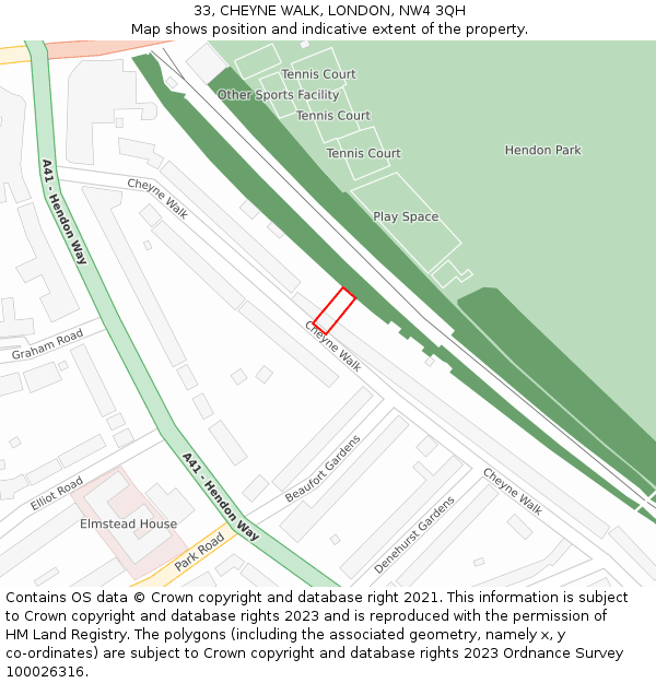 33, CHEYNE WALK, LONDON, NW4 3QH: Location map and indicative extent of plot