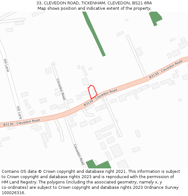 33, CLEVEDON ROAD, TICKENHAM, CLEVEDON, BS21 6RA: Location map and indicative extent of plot